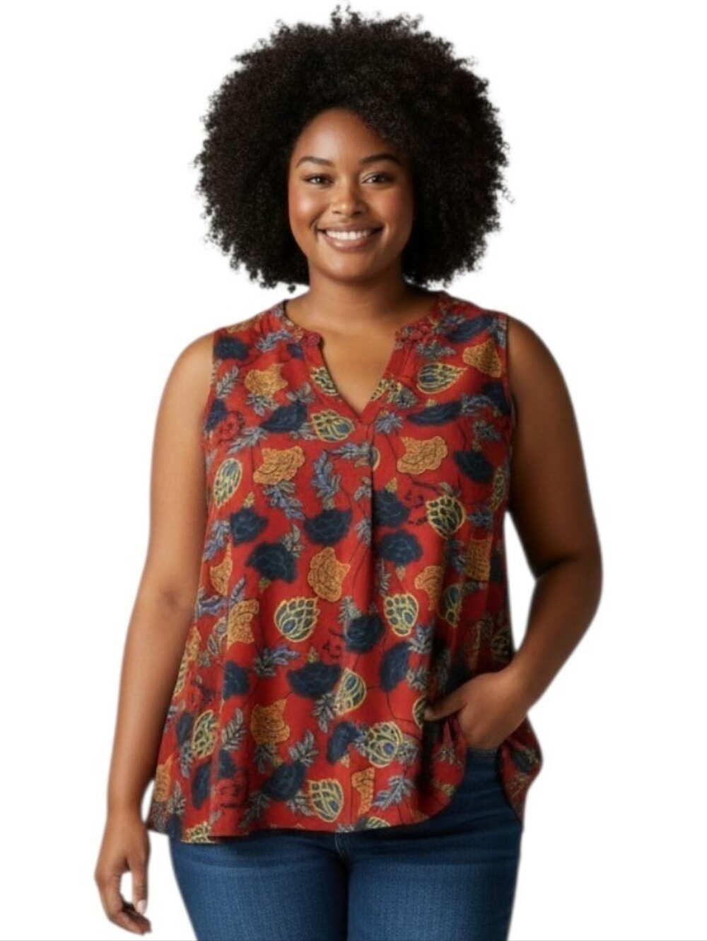 East Adeline Chiffon Floral Printed Sleeveless Top